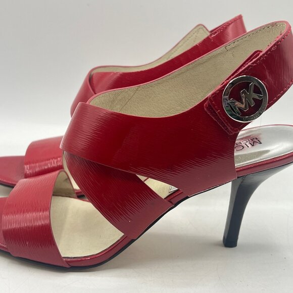 Michael Kors Size 7.5 Joselle Patent Leather Red Slingback Open Toe Heels - Picture 5 of 9